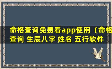 命格查询免费看app使用（命格查询 生辰八字 姓名 五行软件）